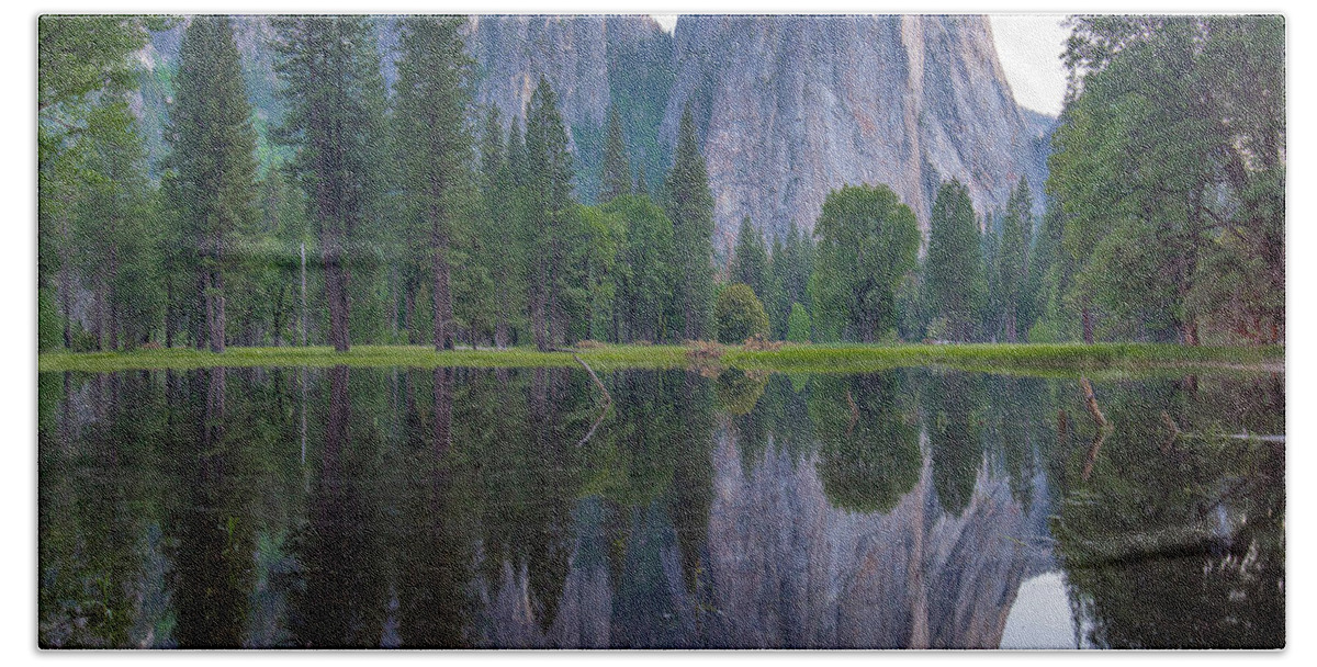 00571593 Beach Towel featuring the photograph Granite Peaks Reflected In River, Yosemite Valley, Yosemite National Park, California by Tim Fitzharris