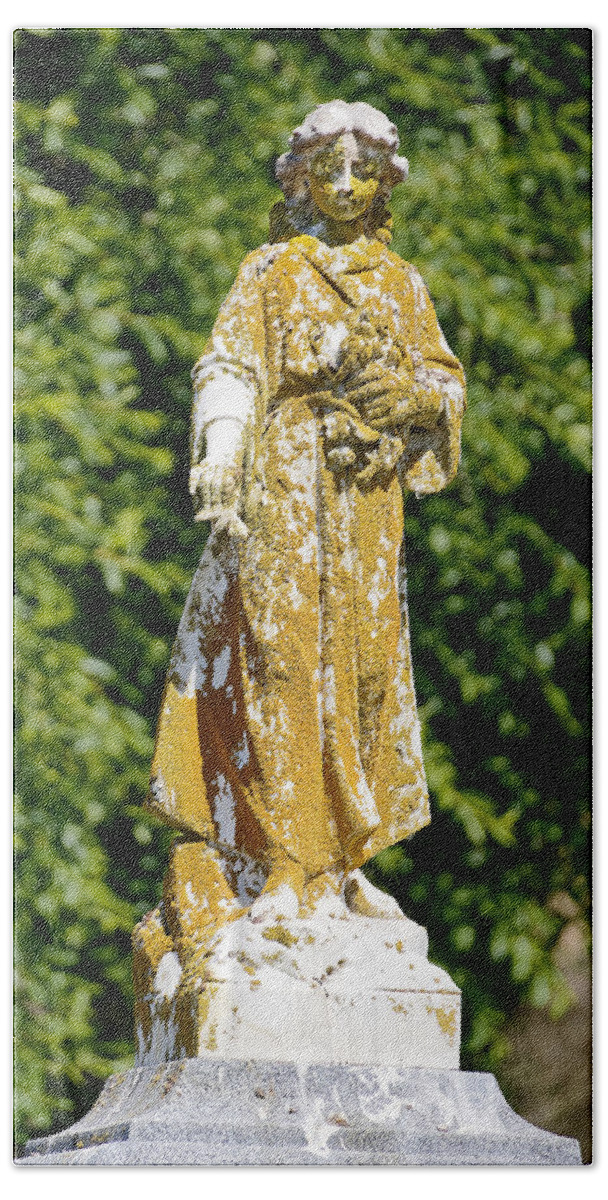 Grave Girl Beach Towel featuring the photograph Grave Girl -- Memorial Statue in Lompoc Evergreen Cemetery, California by Darin Volpe