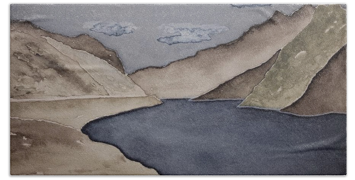 Watercolor Beach Towel featuring the painting Gray Land Lore by John Klobucher