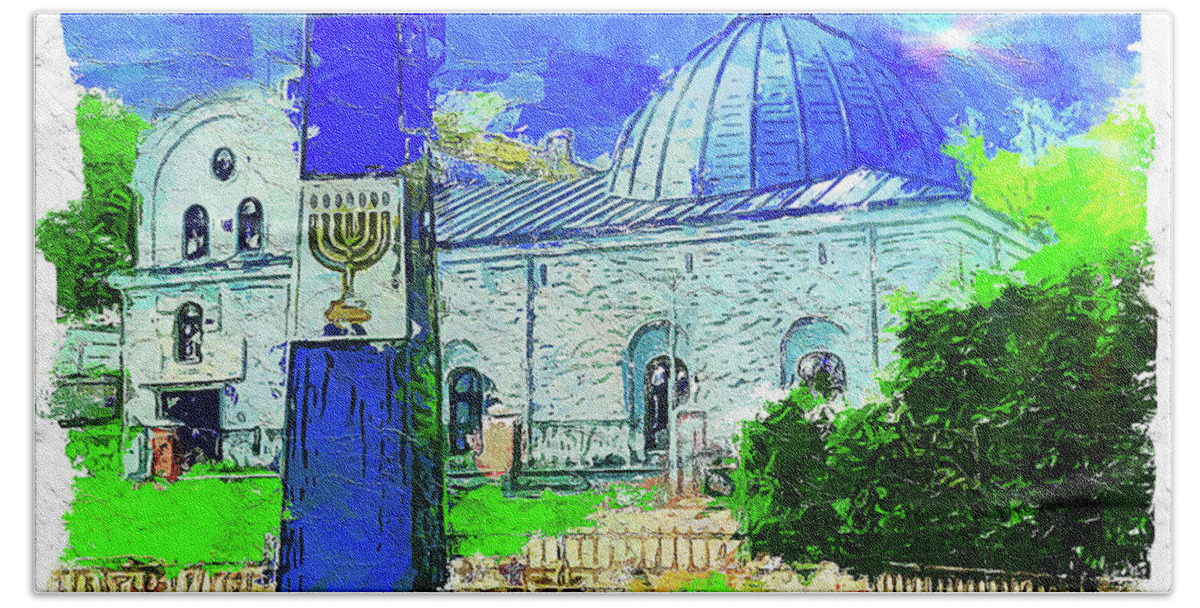 Painting Beach Towel featuring the digital art Great Synagogue, Iasi, Romania by Ted Azriel