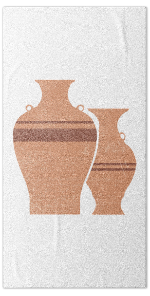 Abstract Beach Towel featuring the mixed media Greek Pottery 22 - Hydria - Terracotta Series - Modern, Contemporary, Minimal Abstract - Light Brown by Studio Grafiikka