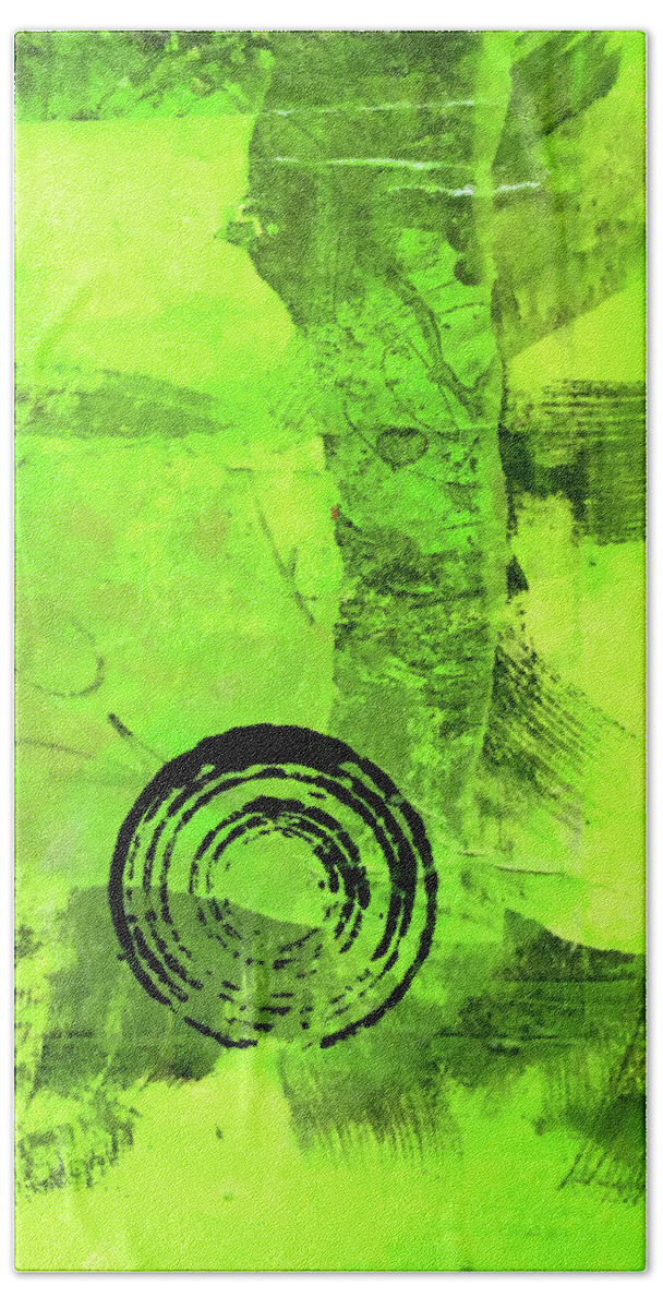 Large Green Abstract Beach Towel featuring the painting Green Balance No. 2 by Nancy Merkle