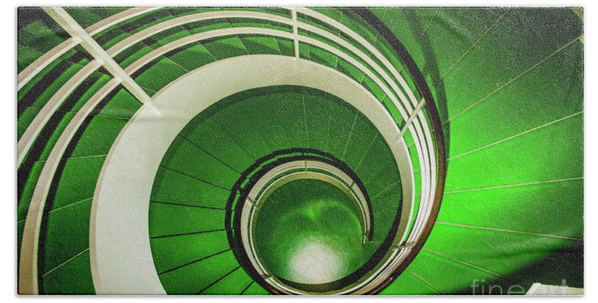 Stairway Beach Towel featuring the photograph Green circular stairway by Lyl Dil Creations
