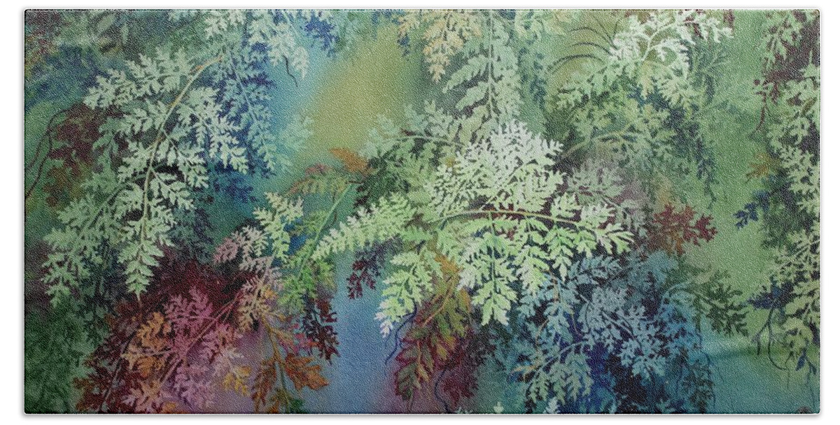 Rainforest Beach Towel featuring the painting Veils of Palapalai by Kelly Miyuki Kimura