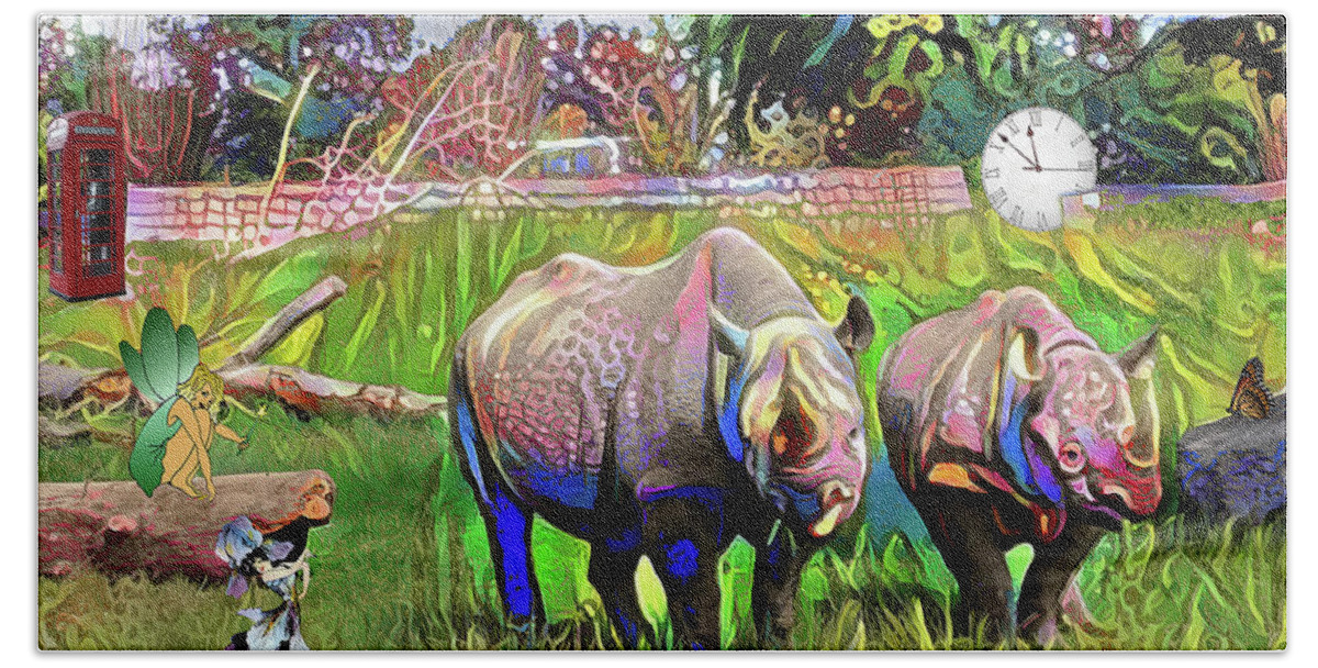 Rhinoceros Beach Towel featuring the digital art Hallucination by Pennie McCracken