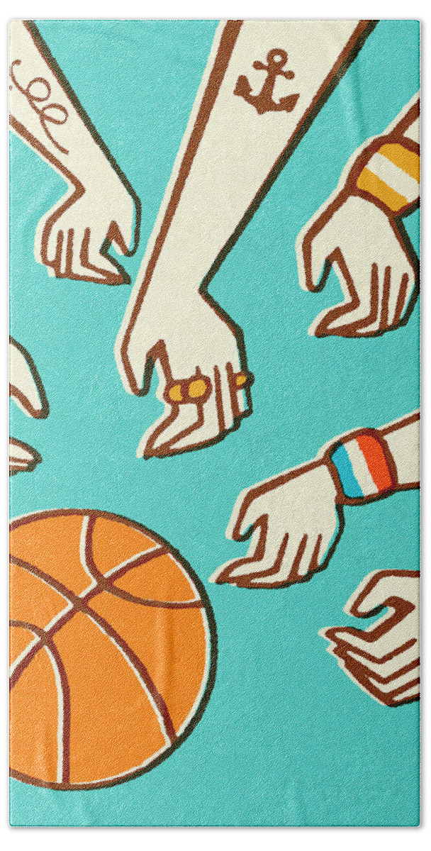 Athlete Beach Towel featuring the drawing Hands and Basketball by CSA Images