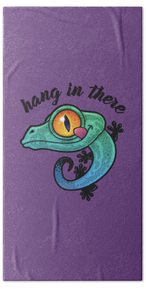 Lizard Beach Towel featuring the digital art Hang In There Colorful Gecko by John Schwegel
