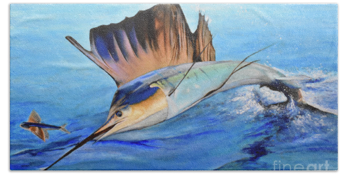 Sailfish Beach Towel featuring the painting Hang Time by Jerome Wilson