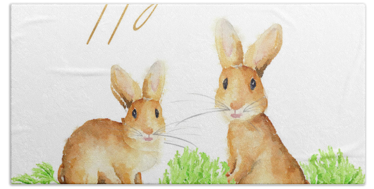Happy Beach Towel featuring the painting Happy Easter Spring Bunny I by Andi Metz