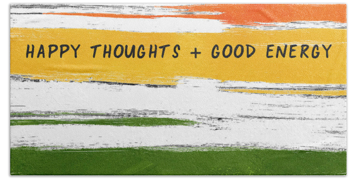 Rainbow Beach Towel featuring the mixed media Happy Thoughts Rainbow- Art by Linda Woods by Linda Woods