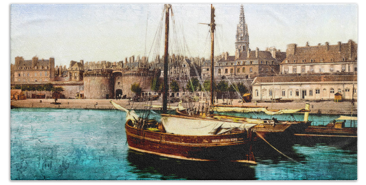 France Beach Towel featuring the photograph Harbor St Malo France by Carlos Diaz