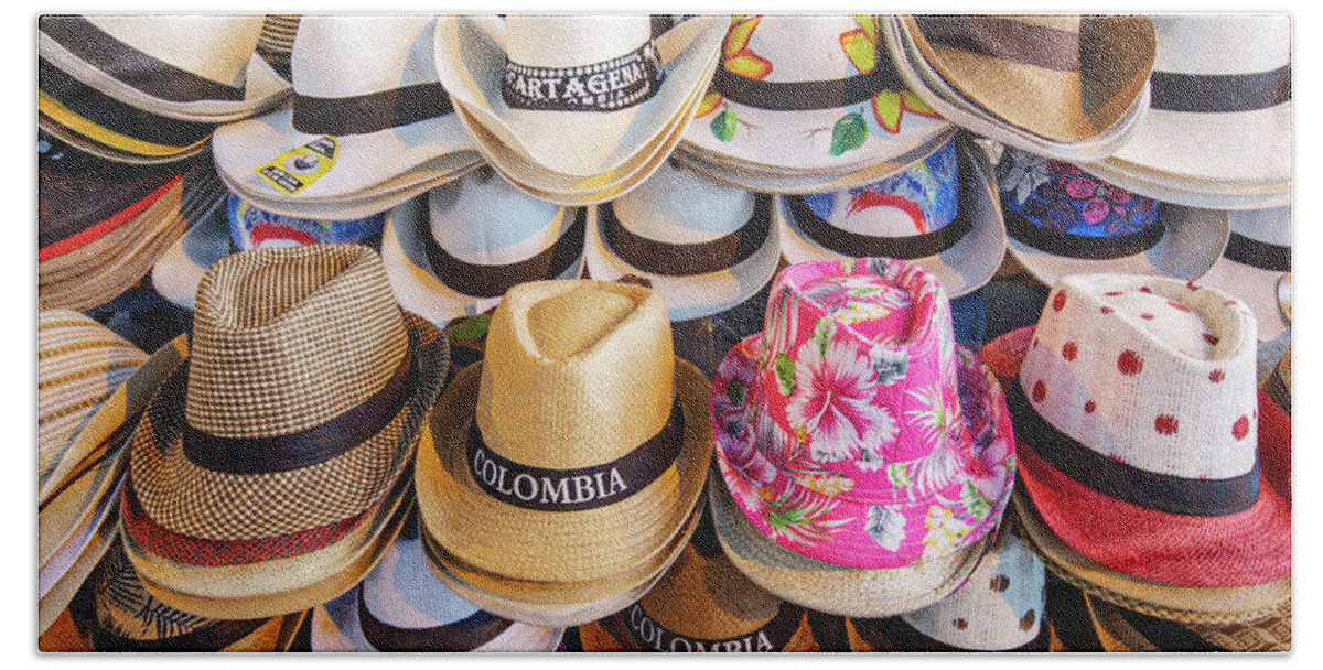 Hats For Sale, Cartagena, Colombia Beach Towel by Claudia Uripos