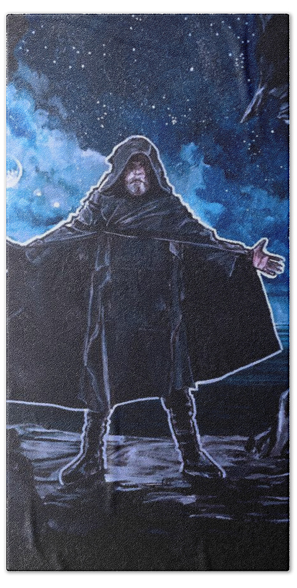 Luke Skywalker Beach Towel featuring the painting Haunted Jedi by Joel Tesch