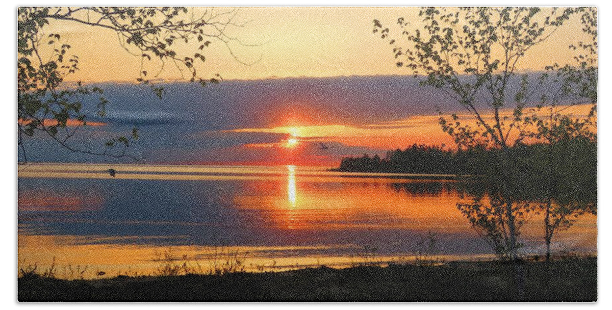 Lake Michigan. Sunset Beach Towel featuring the photograph Headlands Sunset by Keith Stokes