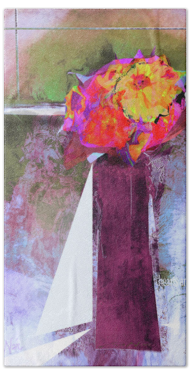 Square Beach Towel featuring the mixed media Hearts and Flowers Love at First Light Series  No 4 by Zsanan Studio