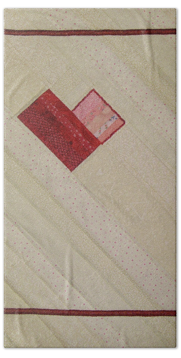Art Quilt Beach Towel featuring the tapestry - textile Hearts on a String by Pam Geisel