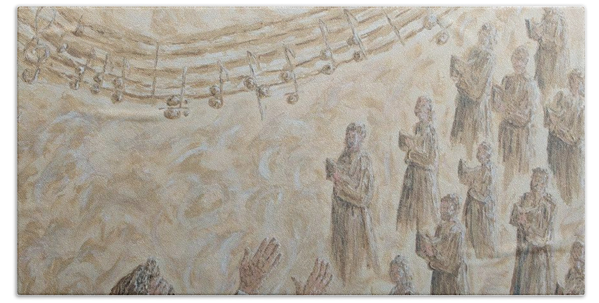 Choir Beach Towel featuring the painting Heavenly Choir by Linda Donlin
