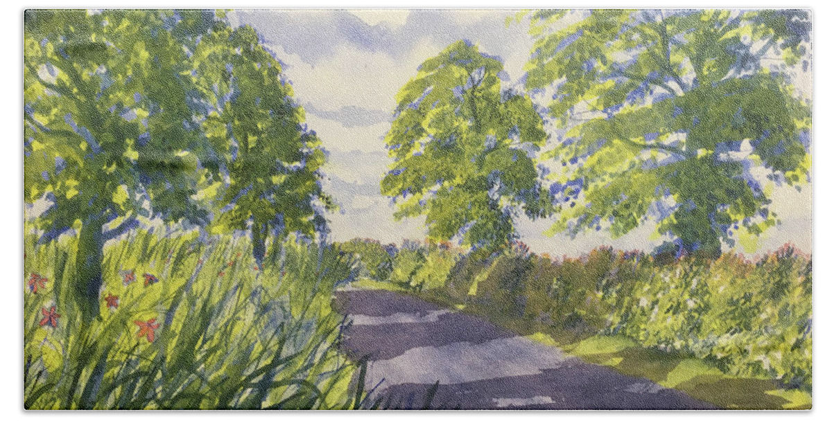 Watercolour Beach Towel featuring the painting Hedgerows on Rudston Road by Glenn Marshall