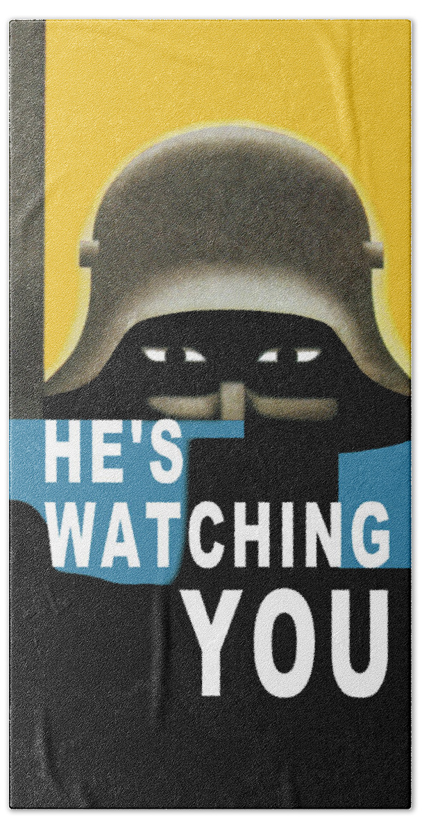 Espionage Beach Towel featuring the painting He's Watching You by Glenn Grohe