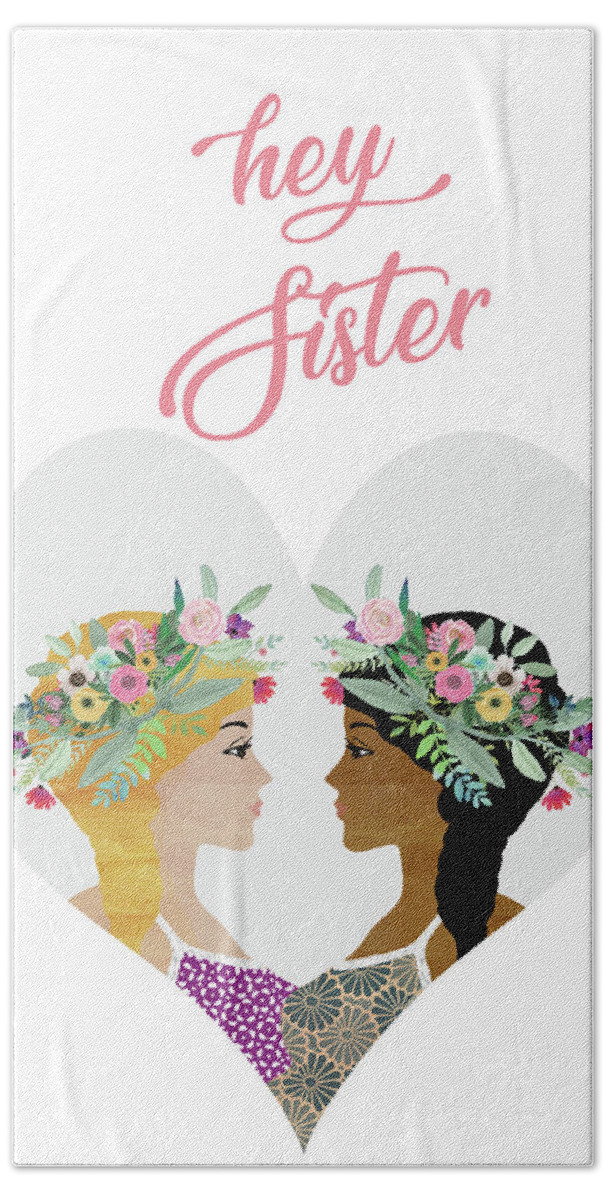 Hey Sister Beach Towel featuring the mixed media Hey Sister by Claudia Schoen