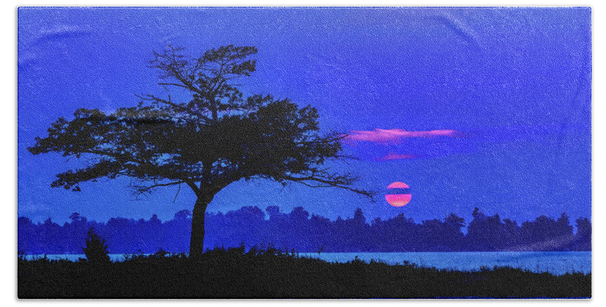 Cherry Red Sunset Beach Towel featuring the photograph Higgins Lake Cherry Red Sunset by Joe Holley