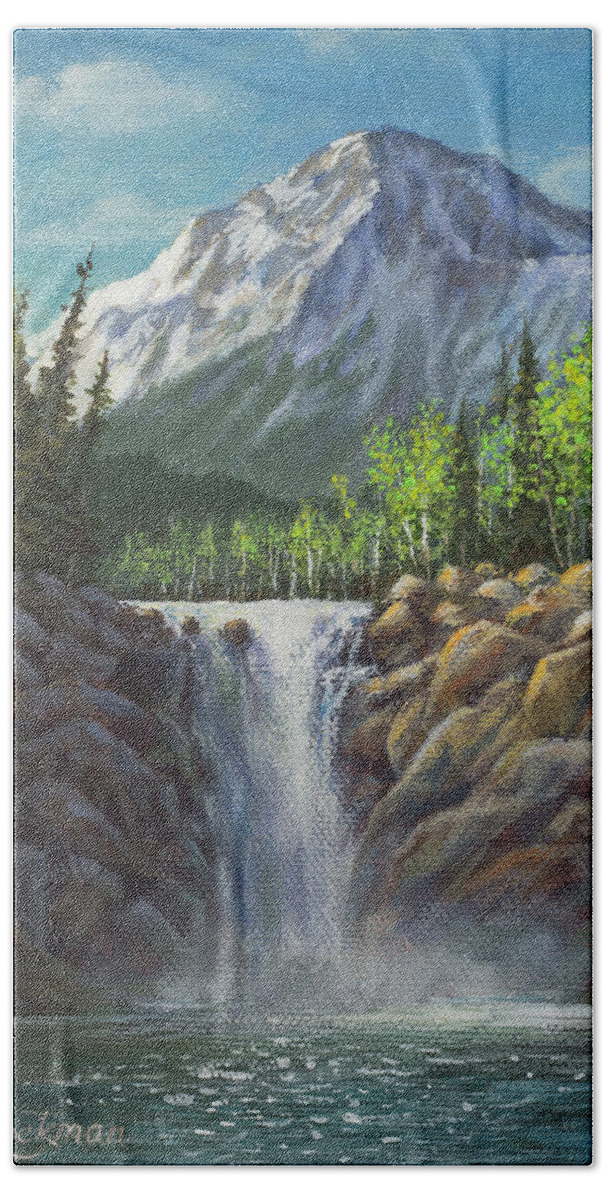 Waterfall Beach Sheet featuring the painting High Country Bliss by Kim Lockman