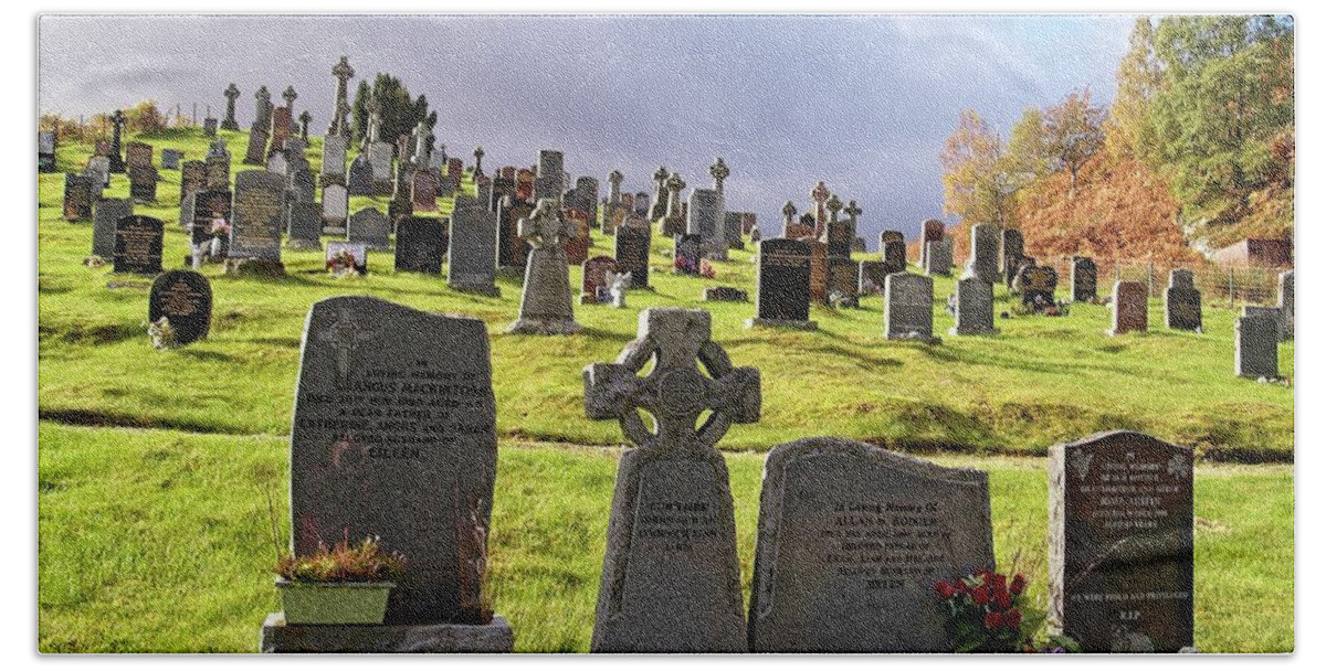 Outdoors Beach Towel featuring the photograph Hillside graveyard by Martin Smith