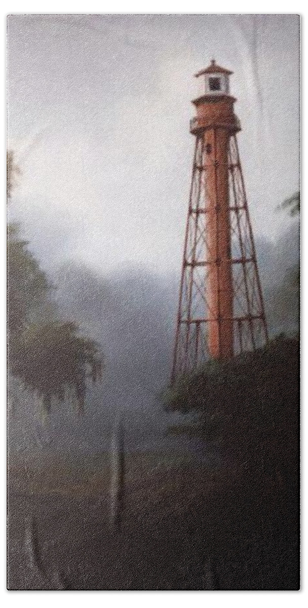 Hilton Head Lighthouse Beach Towel featuring the painting Hilton Head Rear Range Lighthouse South Carolina by Teresa Trotter