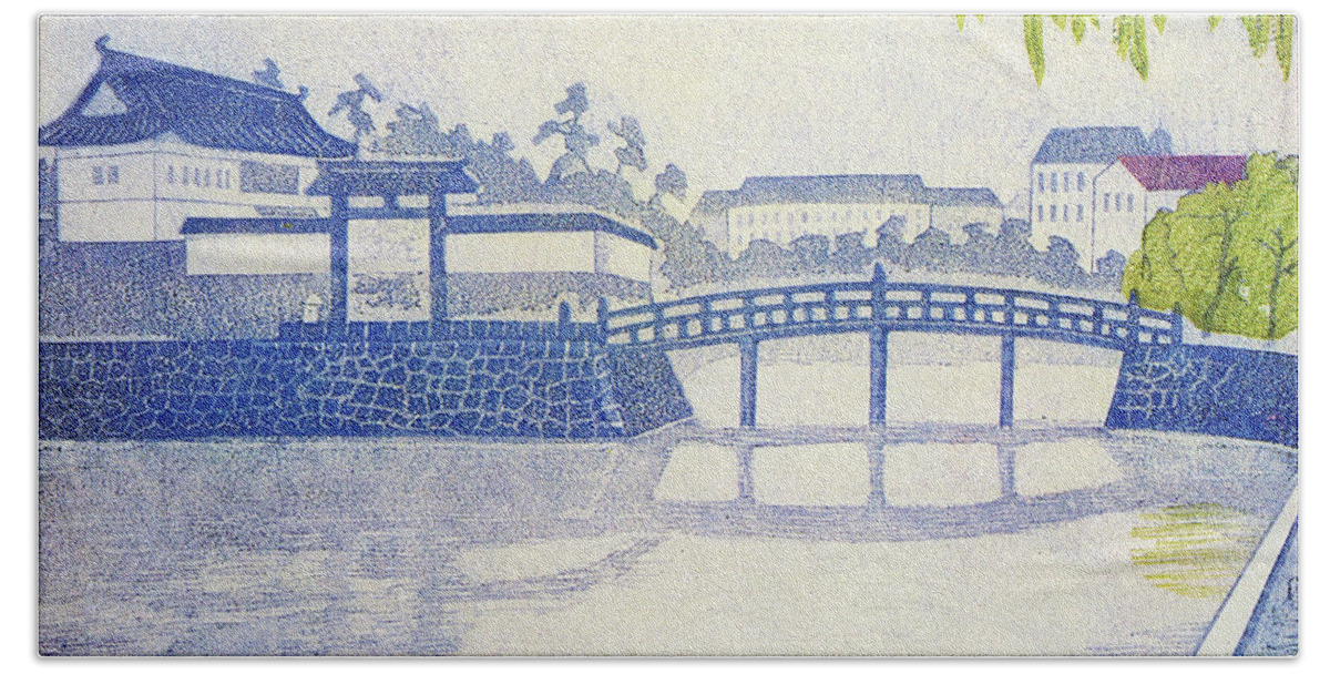 Koizumi Kishio Beach Sheet featuring the painting Hirakawamon spring rain - Digital Remastered Edition by Koizumi Kishio