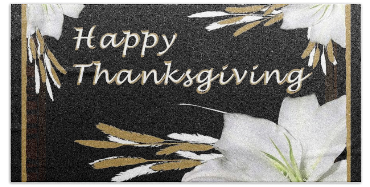 Digital Art Beach Towel featuring the digital art Holiday Card Happy Thanksgiving by Delynn Addams by Delynn Addams