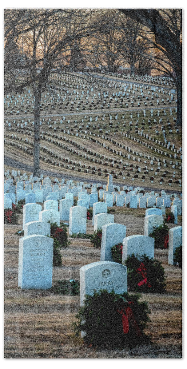 Marietta Georgia Beach Towel featuring the photograph Holiday Wreaths At National Cemetery by Tom Singleton