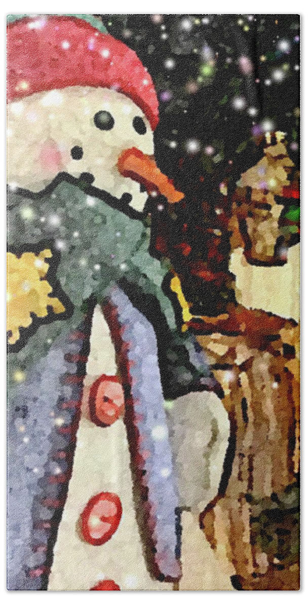 Christmas Beach Towel featuring the digital art Holly Jolly Snowman by Jackie MacNair