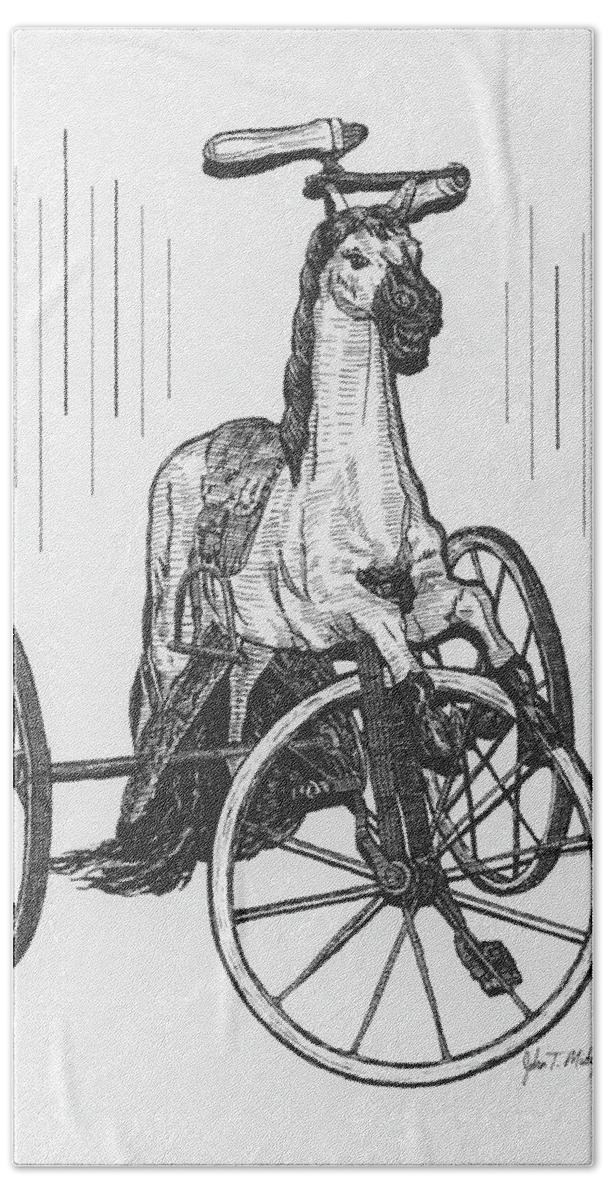 Horse Beach Sheet featuring the drawing Horse Tricycle by Tommy Midyette