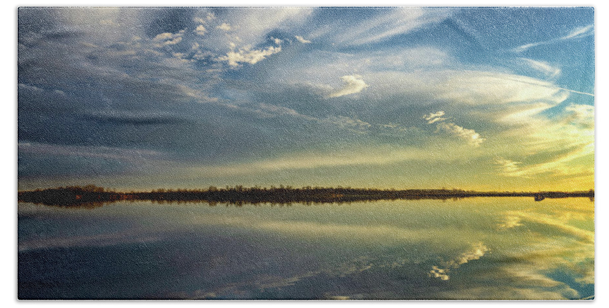 Sunset Beach Towel featuring the photograph Horseshoe Lake Sunset Reflection IL-DSC2640-01062019 by Greg Kluempers