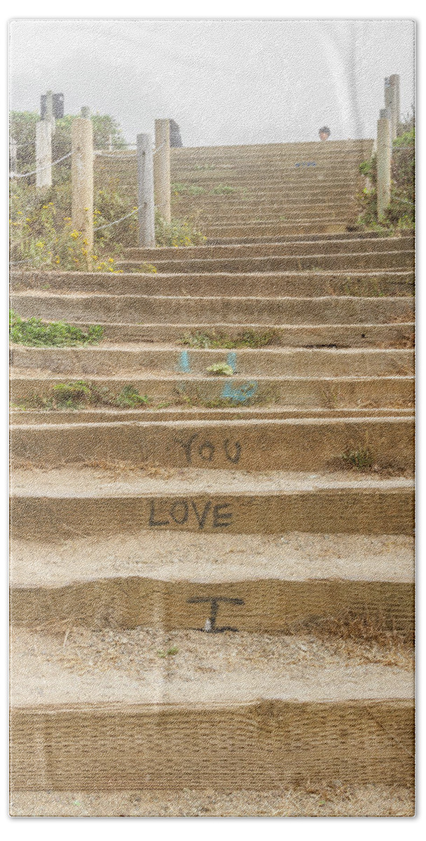 I Love You Steps San Francisco Beach Towel featuring the photograph I Love You Steps San Francisco by Bonnie Follett