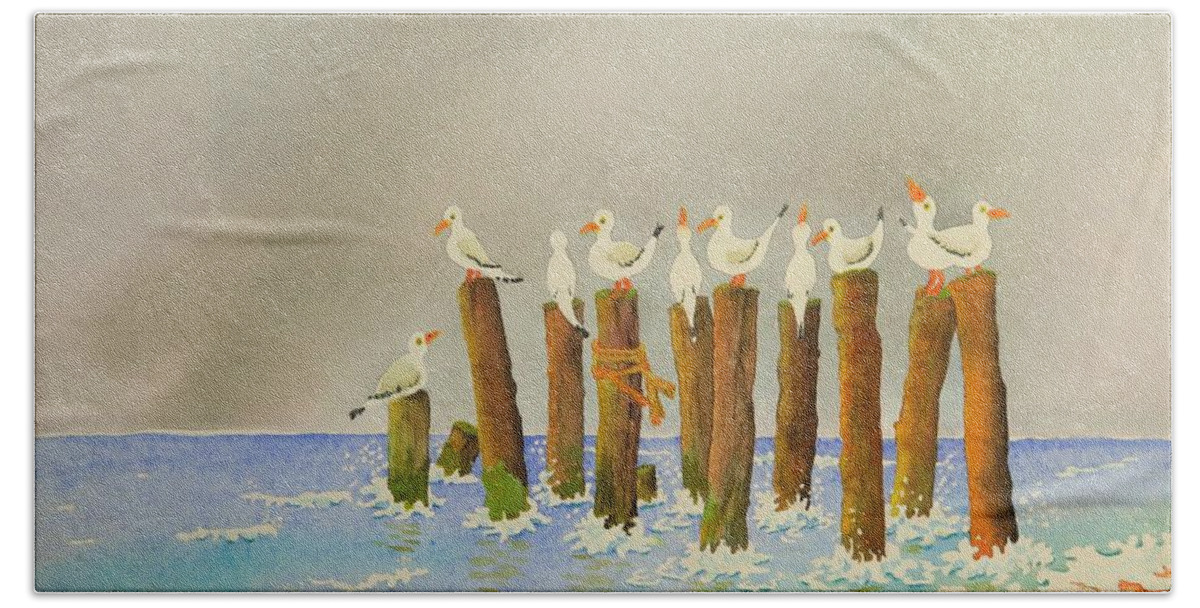 Gulls Beach Towel featuring the painting I Sea You by Mary Ellen Mueller Legault