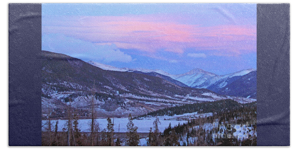Colorado Beach Towel featuring the photograph Ice Pink Clouds by Paula Guttilla