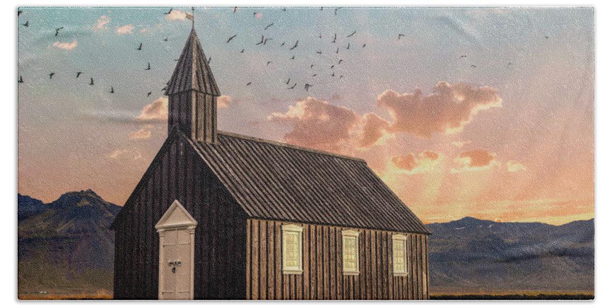 Iceland Beach Sheet featuring the photograph Iceland Chapel by David Letts