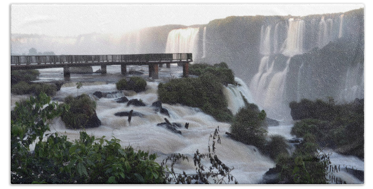 Waterfall Beach Towel featuring the photograph Iguassu Falls and Catwalk by Bill Cain