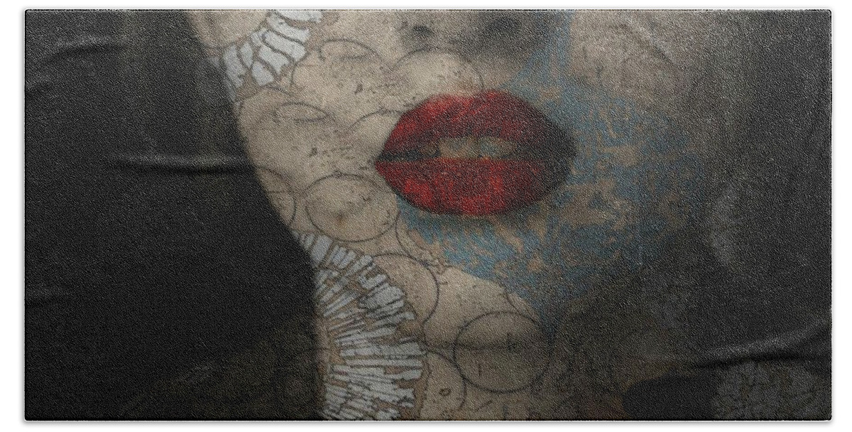 Red Lips Beach Towel featuring the mixed media I'll Never Fall In Love Again by Paul Lovering