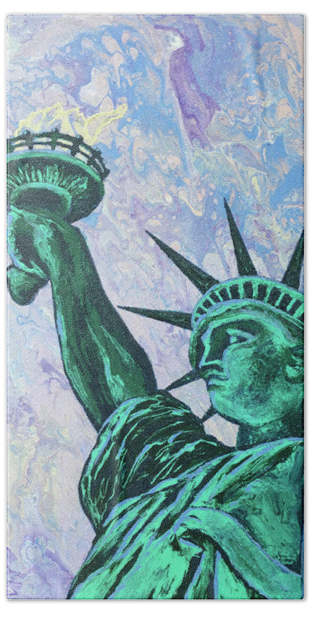 Statue Of Liberty Beach Towel featuring the painting In God We Trust by Mr Dill
