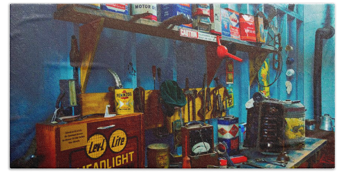  Beach Towel featuring the photograph In the Garage by Rodney Lee Williams