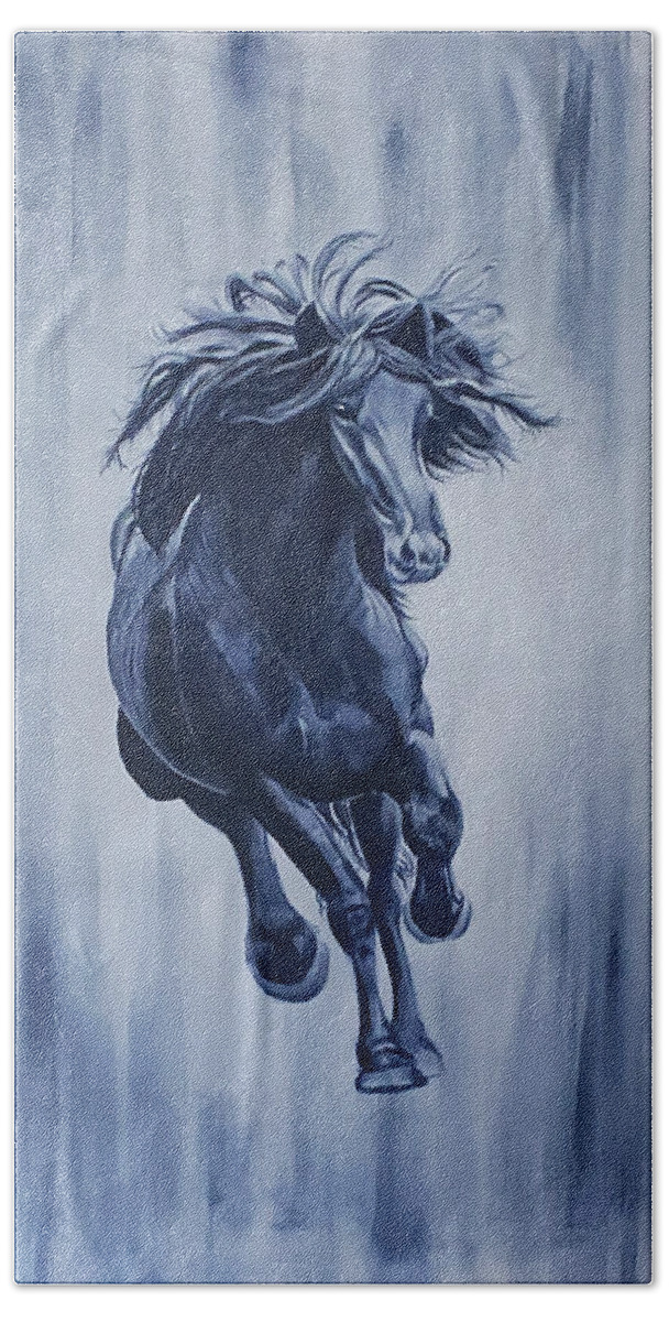 Horse Art Beach Towel featuring the painting Indigo Wildling by Alexis King-Glandon