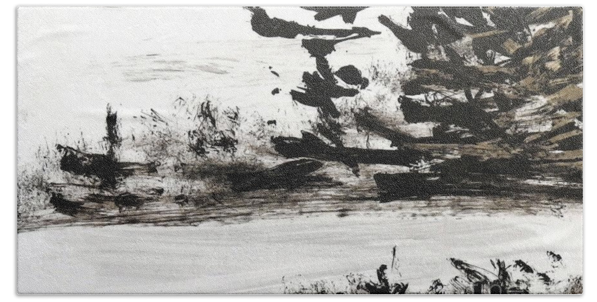 India Ink Beach Sheet featuring the painting Ink Prochade 2 by Petra Burgmann