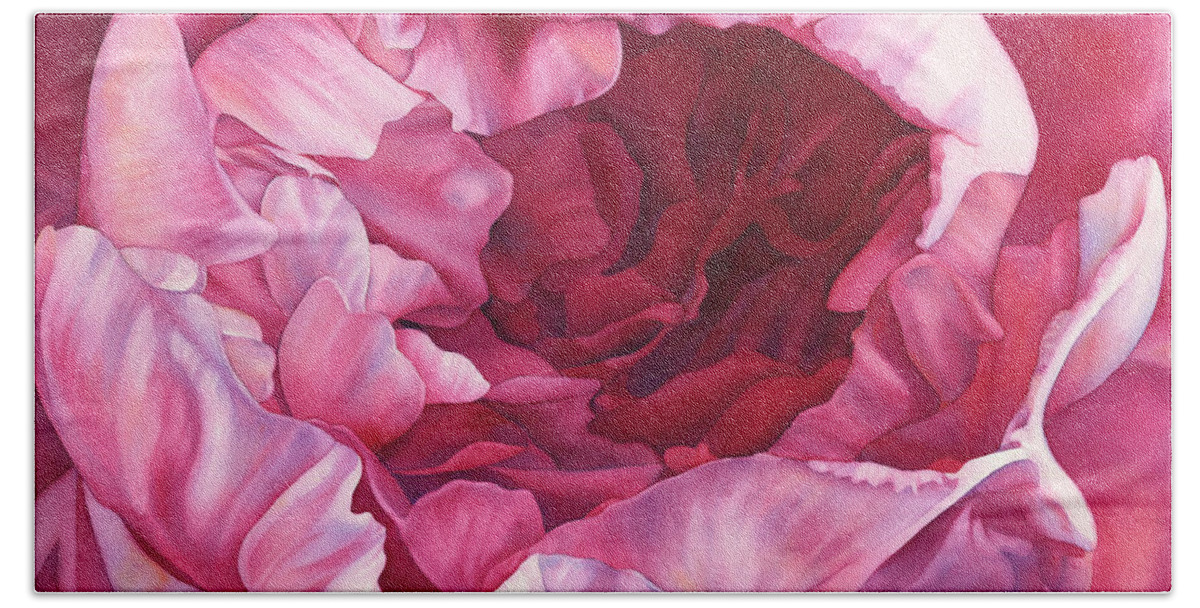 Peony Beach Towel featuring the painting Inner Sanctum by Sandy Haight