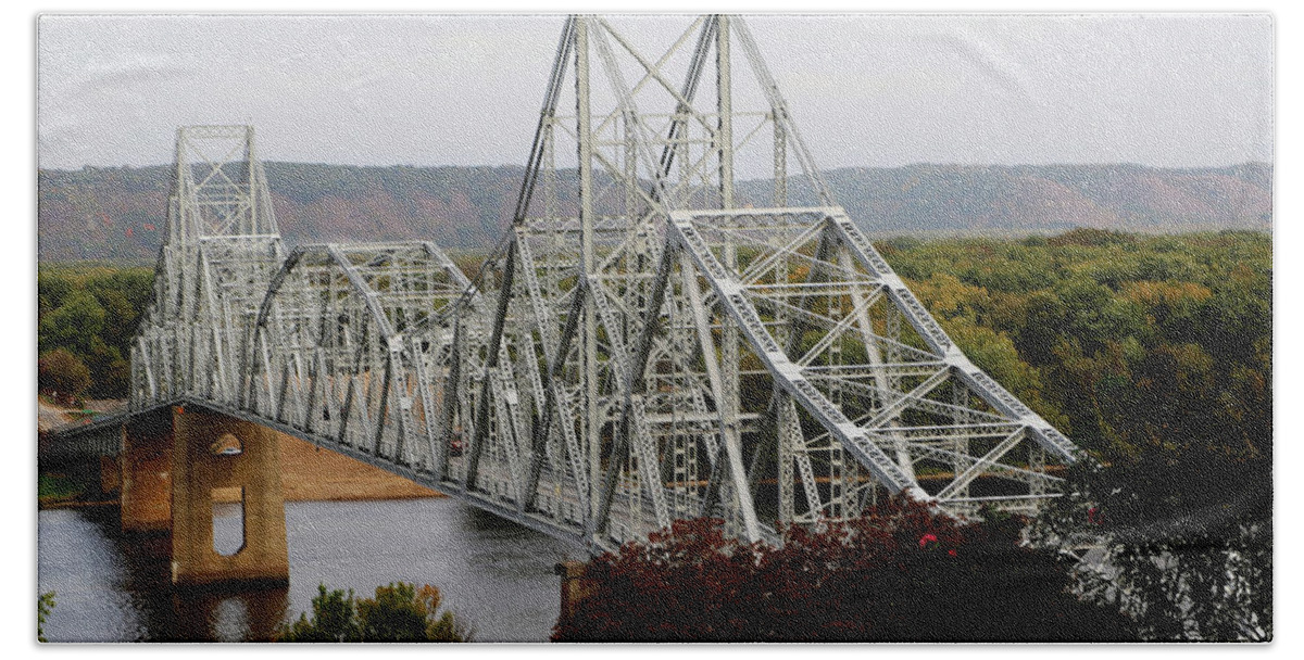 Landscape Beach Towel featuring the photograph Iowa - Mississippi River Bridge by Gary Gunderson