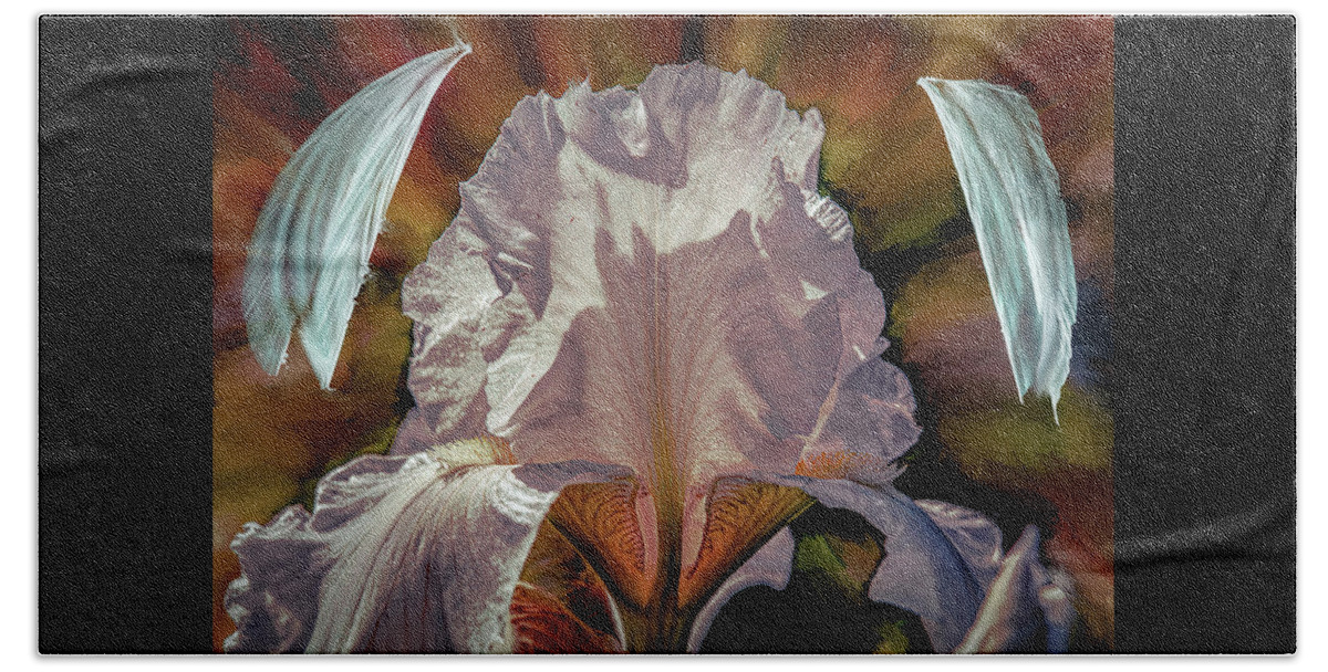 Iris Beach Sheet featuring the mixed media Iris and angel #i8 by Leif Sohlman