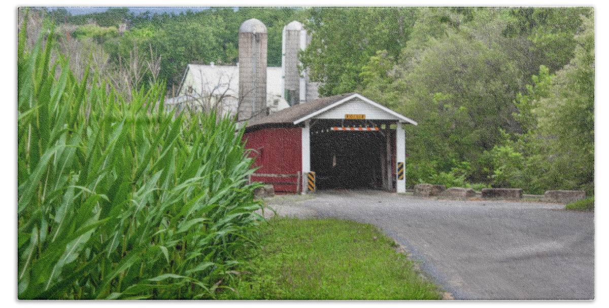 Jacksons Beach Towel featuring the photograph Jacksons Mill Covered Bridge - Lancaster County by Bill Cannon