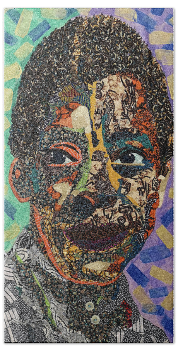 James Baldwin - The Fire Next Time Is From My Black Icon Series And Just Captures The Poet Beach Towel featuring the mixed media James Baldwin The Fire Next Time by Apanaki Temitayo M