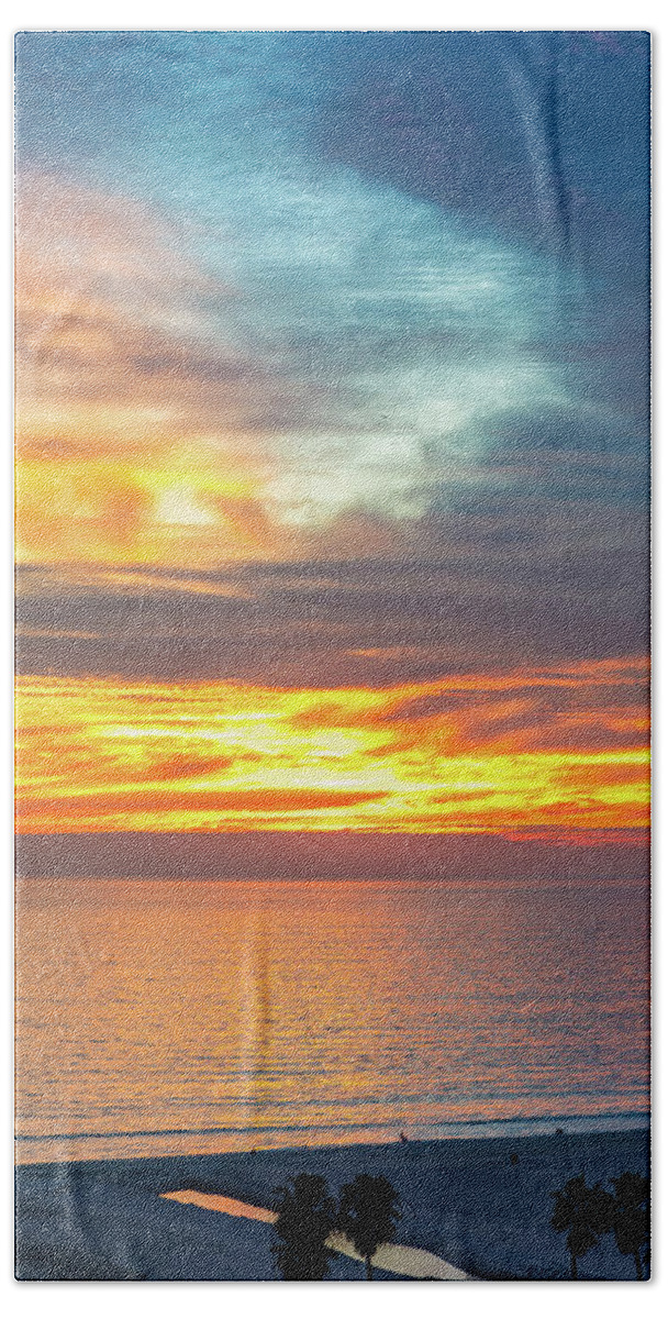 Sunset Beach Sheet featuring the photograph January Sunset - Vertirama by Gene Parks